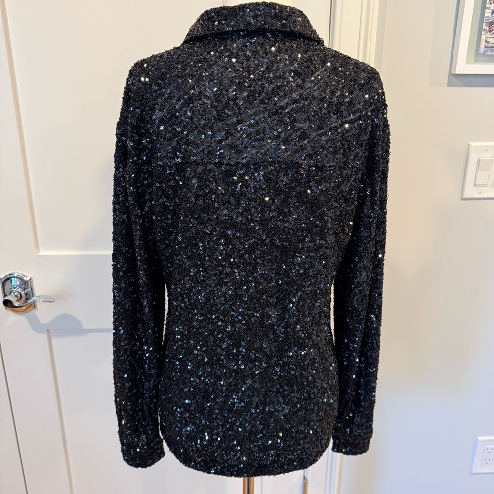 Express Black Sequin Button Down Shirt - image 8
